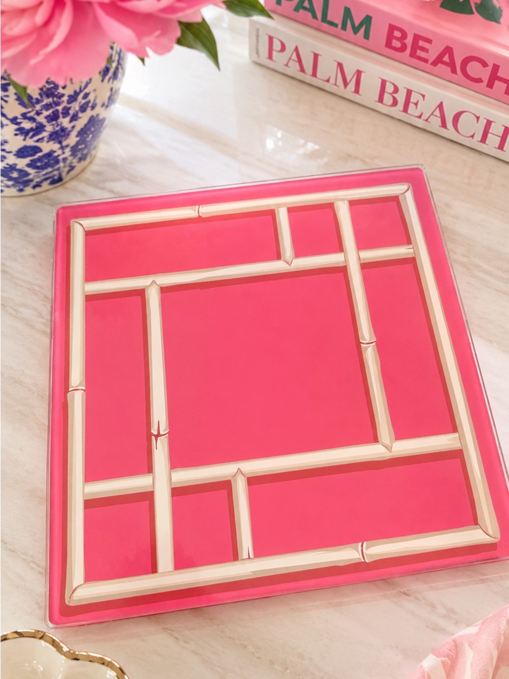 NWT Society Social Pink Bamboo Glass Vanity Tray